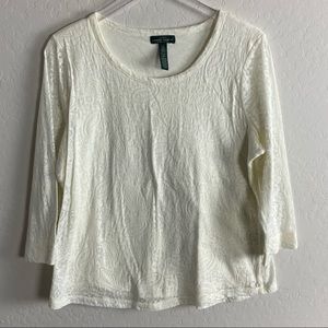 Lauren Ralph Lauren White Paisley Burnout Style Top XL